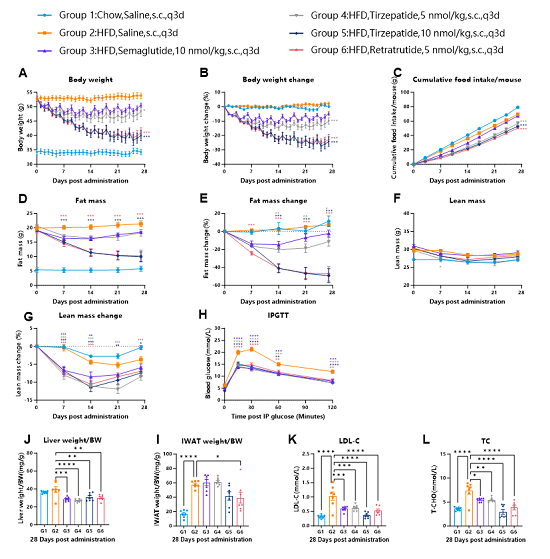 The efficacy of retatrutide in of HFD-induced hGLP1R/hGIPR/hGCGR mice
