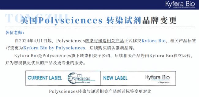 Polysciences转染试剂品牌变更声明